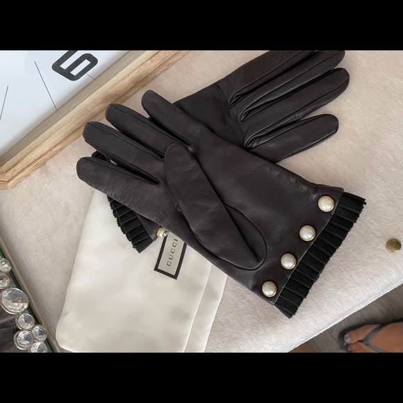 Gucci black leather gloves with pearls size 7.5 new - Picture 5 of 12